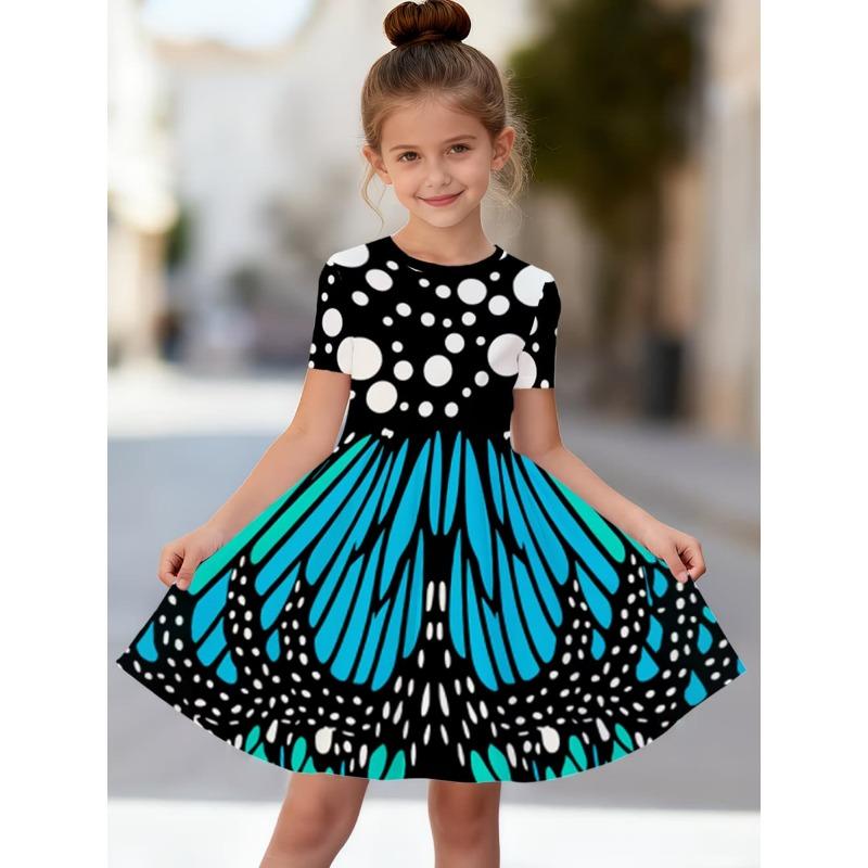 Leopard Print Summer Girls Dress Short Sleeves All Printed Frocks Cute A-Line Princess Dress for Young Girls