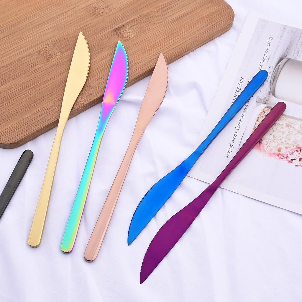 6 PCS Stainless Steel Rainbow Steak Knife Sharp Table Knives Set Restaurant Cutlery Dinner Knife Black Dinnerware Set