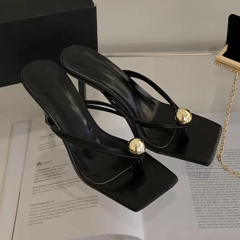 Fashion Women High Heels Slippers Designer Heeled Sandals Elegant Shoes Woman Summer 2025 Trend Fashion Fliop Flops Casual Slides Mujer