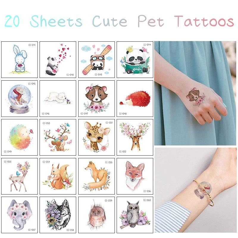 20/2 Sets wasserdichte, aber entfernbare temporäre Tattoos süße Haustier Tiere Blumen