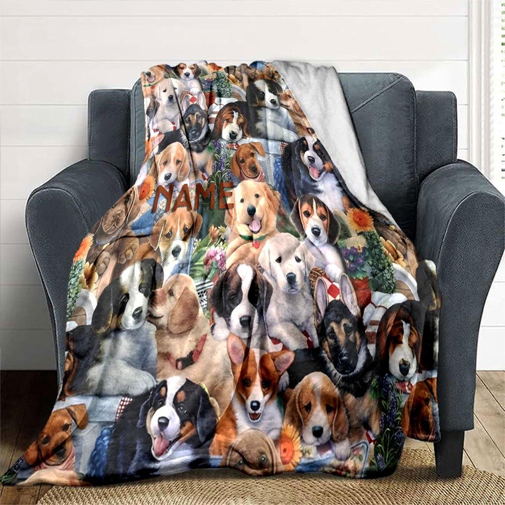 Adorable Puppy Pattern Home Customize Your Name Blankets Soft Cozy Lightweight Allseason Multiuse Throw Perfect For Picnic Sofa Office Bed Living Room