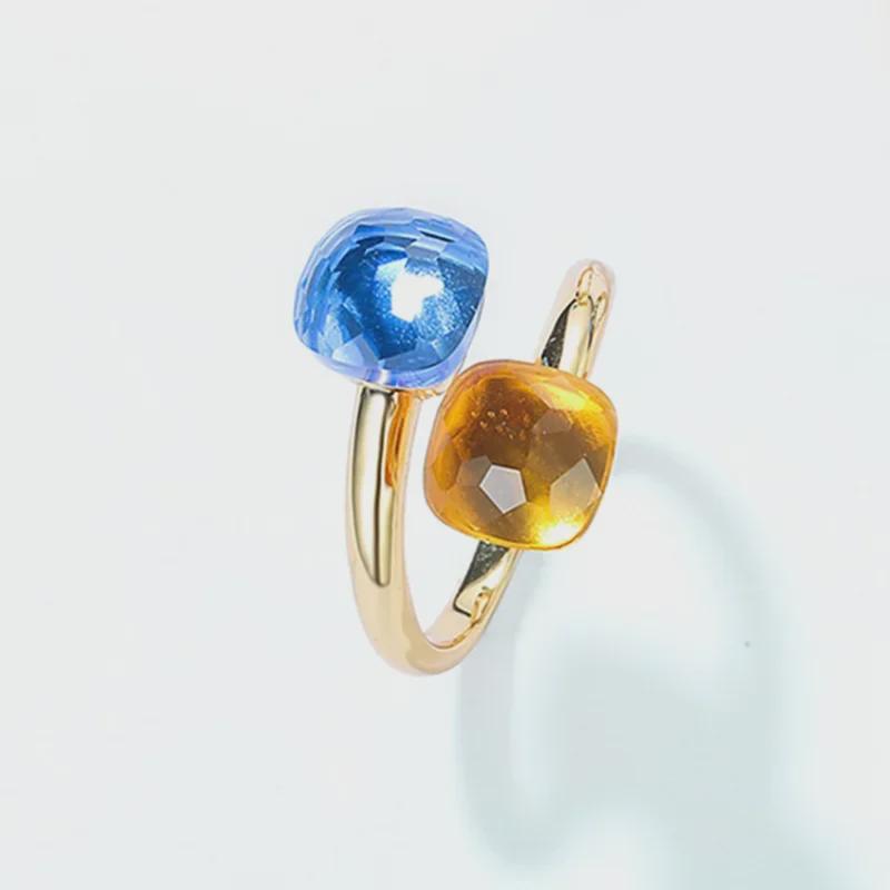 Bonbonfarbener Edelsteinring: S925 Silber, Vergoldet, Offenes Fingerdesign für Damen, Europäische & Amerikanische Leichte Luxusmode.