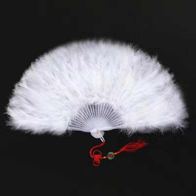 Thickened White Feather Folding Fan - Plush Cheongsam Catwalk & Emperor Night Dance Accessory