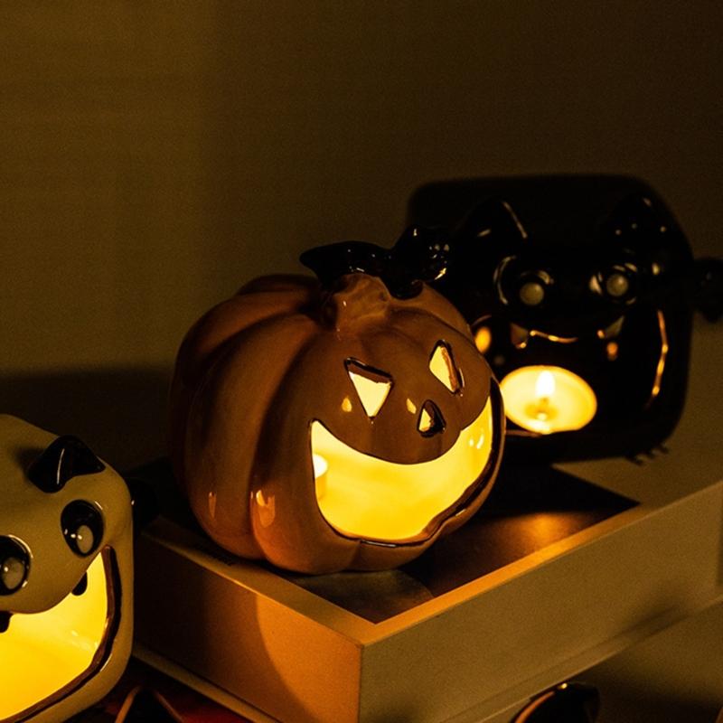 Halloween Candle Holders Tealight Votive Candle Holders with Grimaces,Pumpkin Lanterns Decorative Halloween Centerpieces