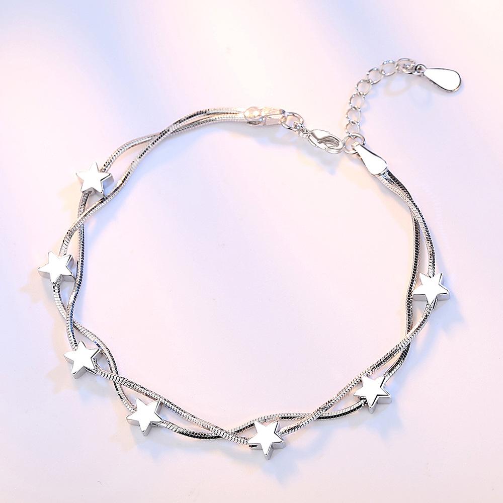 

Fashion Love Silver Bracelet: Korean Style Snake Bone Chain with Star Charm for Women