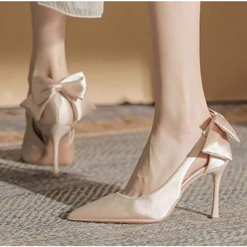 

Новые белые женские босоножки на тонком каблуке с полым верхом, женские туфли-лодочки на высоком каблуке с острым носком и бабочкой, женская обувь для платья, свадебная обувь 40 розовый