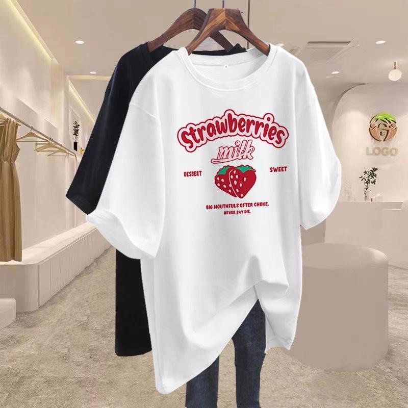 

Белая хлопковая футболка с коротким рукавом женская 2025 весна новая свободная большого размера с мультяшным принтом футболка с полурукавом топ тренд S белый