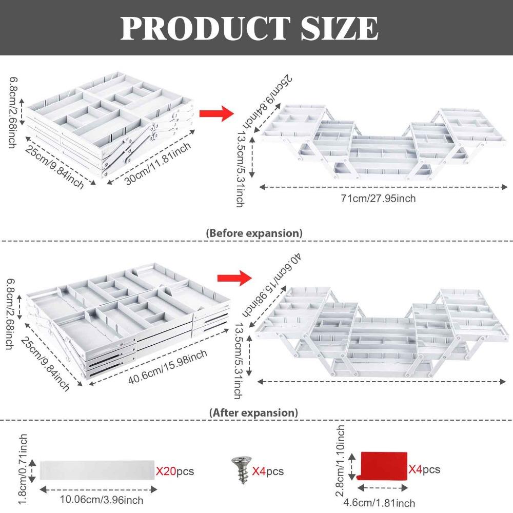 2/3 Tier Expandable Storage Tray Adjustable Flatware Storage Divider  Cosmetics Utensils