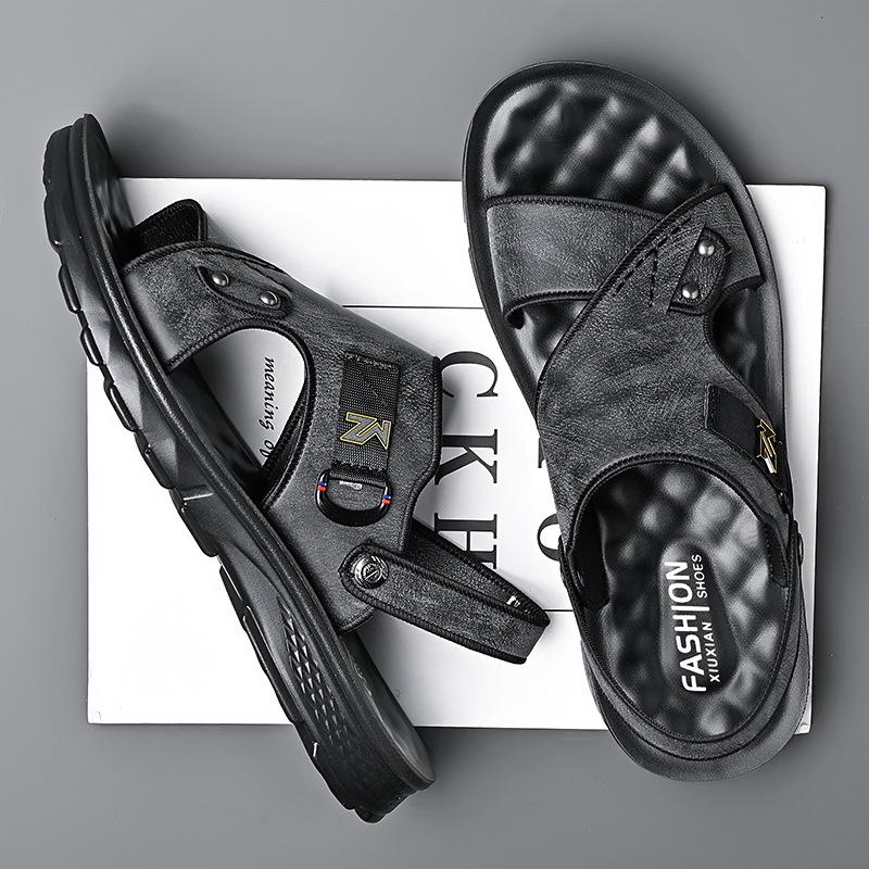 Herre Sandaler i Mykt Lær som Puster - Hul, Sommer Sko med Dobbelt Bruksområde