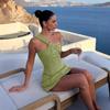 Vestito corto in puro cotone, moda estiva europea e americana nuova da donna, vestito monospalla attillato con schiena a nodo singolo