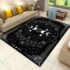 Black Celestial Moon and Stars Pattern Area Rug Phases of The Moon Decor Carpet Modern Astronomy Themed Non-Slip Living Room Rug
