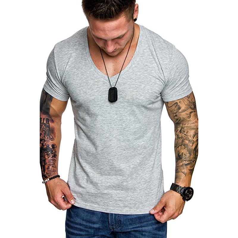 

Fashion Slim Mens V Neck Short Sleeve Muscle Tee Tshirt Casual Fit Tops Blouse M светло-серый