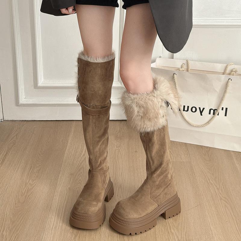 Women's Fur Integration Thick Bottom Heightening Winter Lightweight Warm Snow Boots Non-slip Wear-resistant Casual Sports Long Cotton Boots