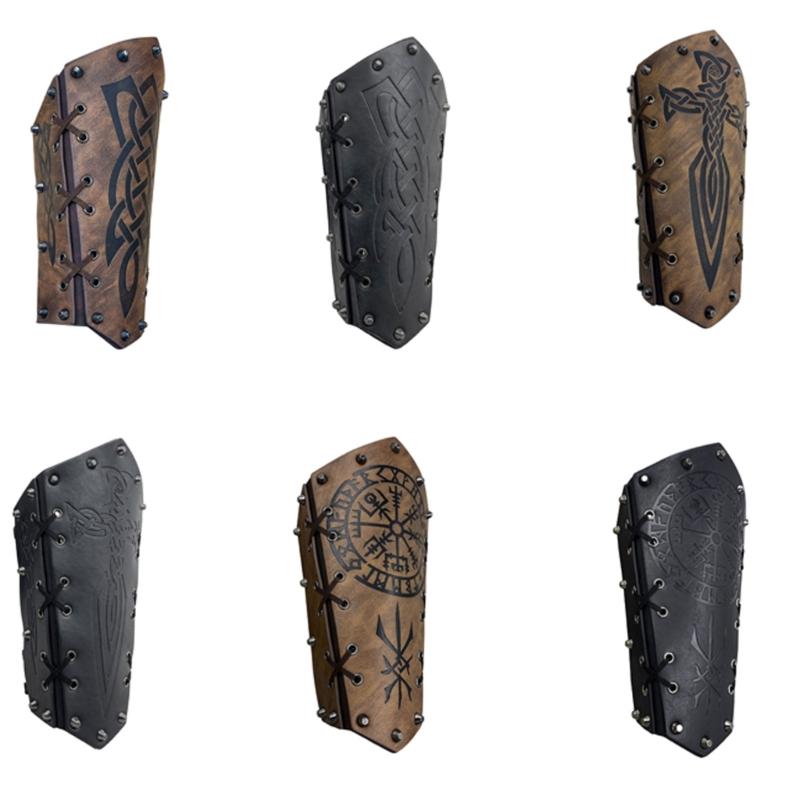 Medieval Wristband Men Cosplay Totems Embossed Bracer Gauntlet for Men Cosplay PU Wristband for Photoshoots and Stage