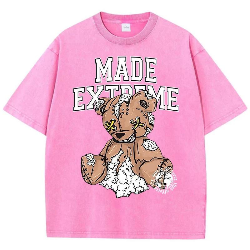 Made Extreme Broken Teddy Bear Doll Printing Men Tee Shirts Breathable Clothes Summer Short Sleeve Soft Loose T-Shirt