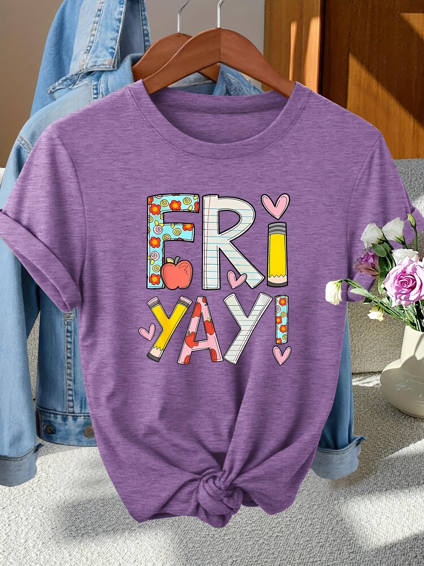 Friyay Teacher Women s Tee - Cute School Graphic Purple Top S