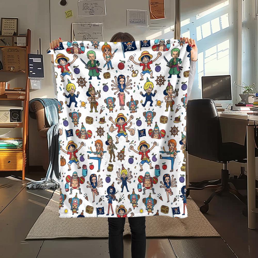 1PC One Piece Poster Patterned Flannel Blanket Suitable For All Seasons For Home Decor Warmth And Comfort Gifts Holiday Present