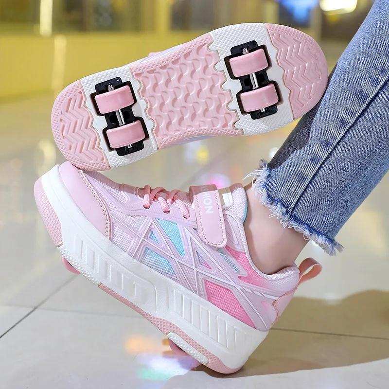 Roller Skate Shoes for Kids Boys Girls Sneakers with Detachable Wheels Sport Shoe New Roller Skates Children's Balance Training