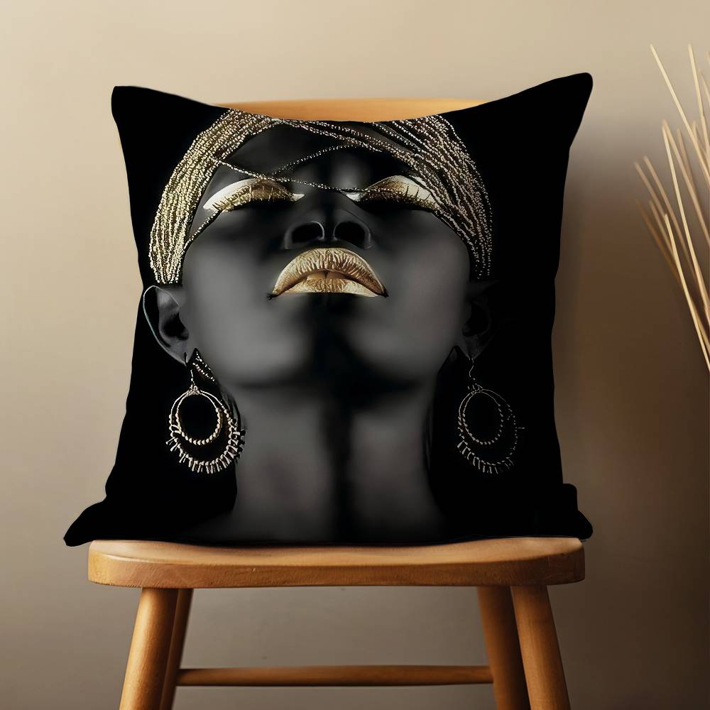 Black Skin Golden Makeup Throw Pillow Case For 45*45cm,55*55cm,30*30cm For Home Bedroom Decoration And Protector