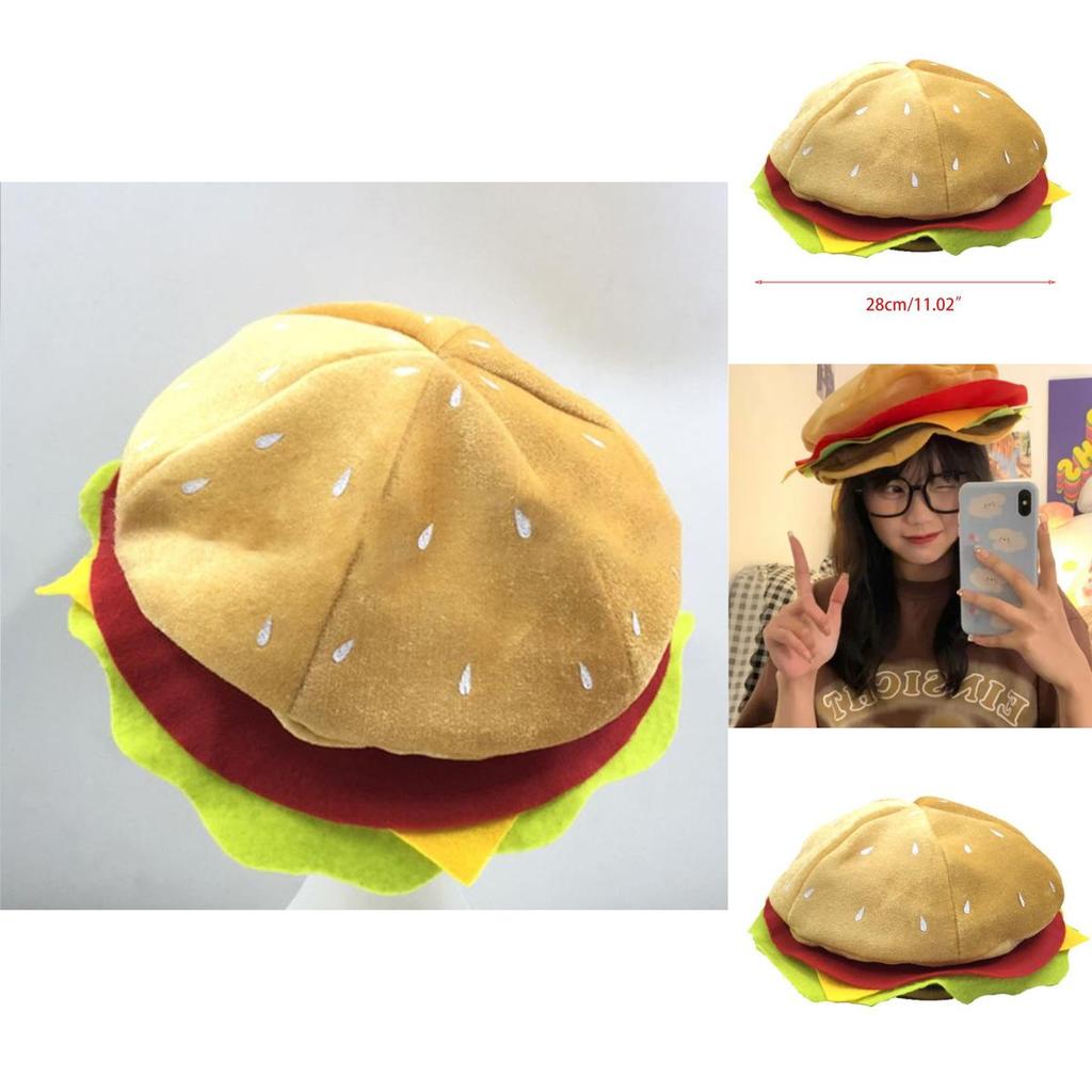 Funny Hamburger Hat Cosplay Prop With Sewn Fabric For Party Costume Fun