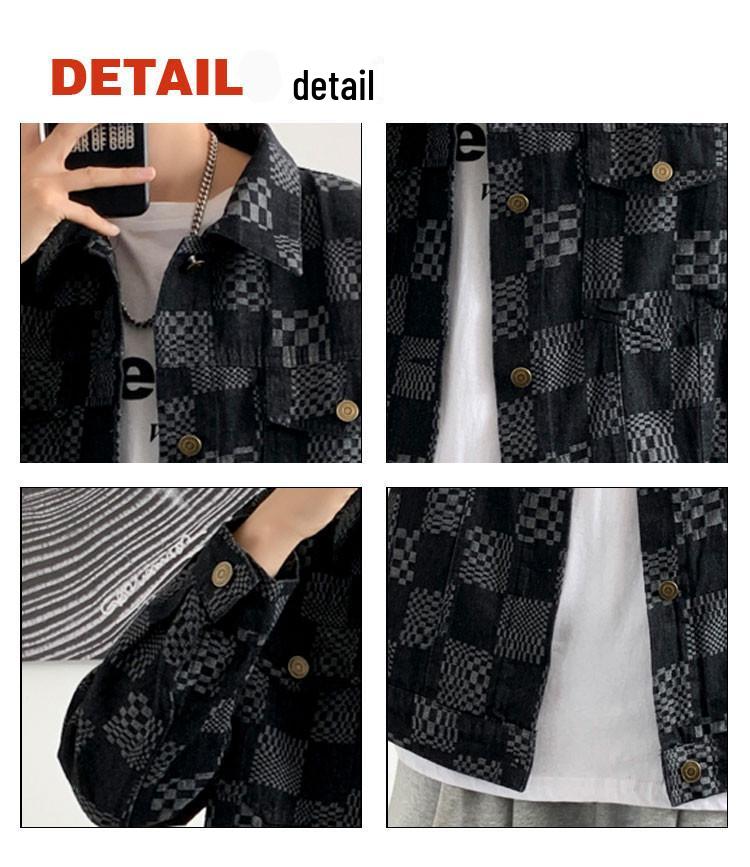 High Street Herren Karo Jeansjacke - Herbst/Winter Trend, Lockerer Hong Kong Stil Streetwear