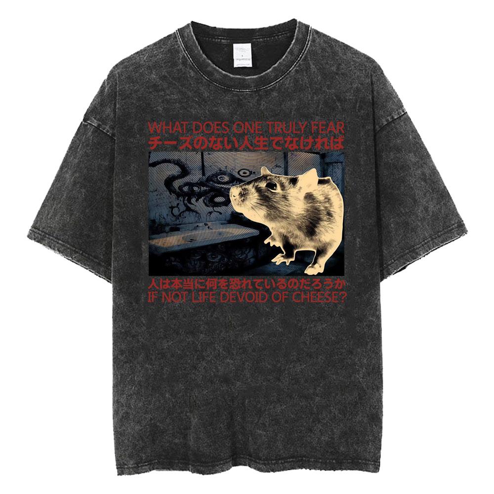 Funny Believe in Myself Japanese Rat Meme T Shirt Unisex Harajuku Vintage Washed T-shirts Men Casual Cotton Short Sleeve T-shirt S