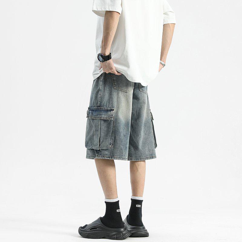 Men's High Street Loose Denim Shorts - Summer Wide-Leg Five-Point Mid-Length