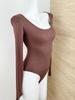 In Stock: Sexy Skin-Friendly Nude Cotton U-Neck Long Sleeve Bodysuit - Slimming Fit