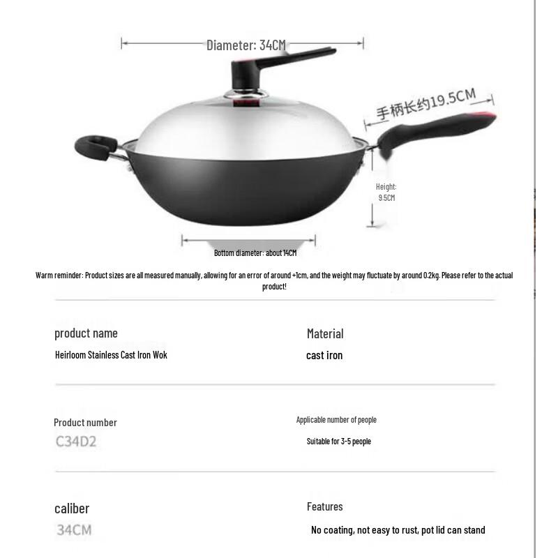 COOKER KING 34cm Rust-Resistant Cast Iron Wok