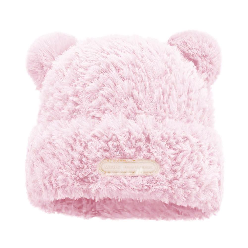 Cute Little Bear Beanie Thickened Warm Plush Hat Lovely Knitted Cap Solid Color Casual Bear Ear Hat Winter Fashion Accessories