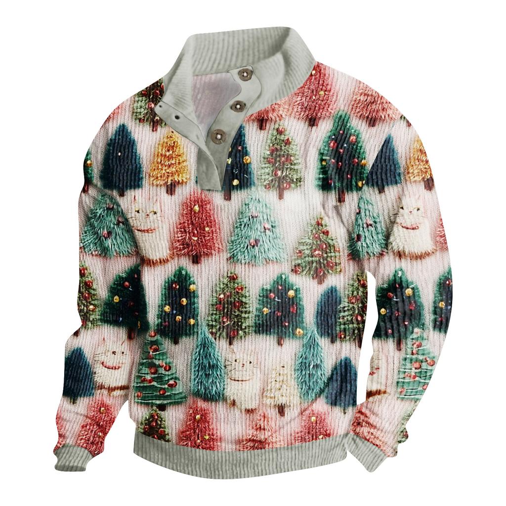 Men's Christmas Print Corduroy Button-Down Shirt