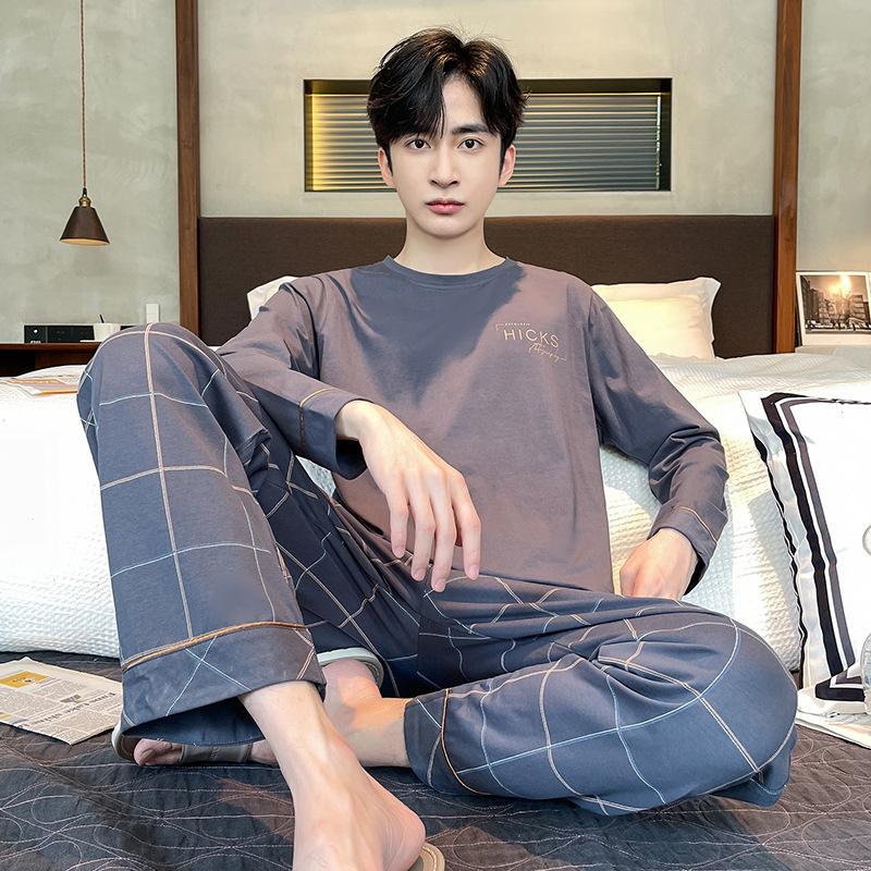 

Men s Spring and Fall Men s Pajamas Cotton Homewear Suit Teenagers Simple Leisure Loose Pajamas Homewear Suit L