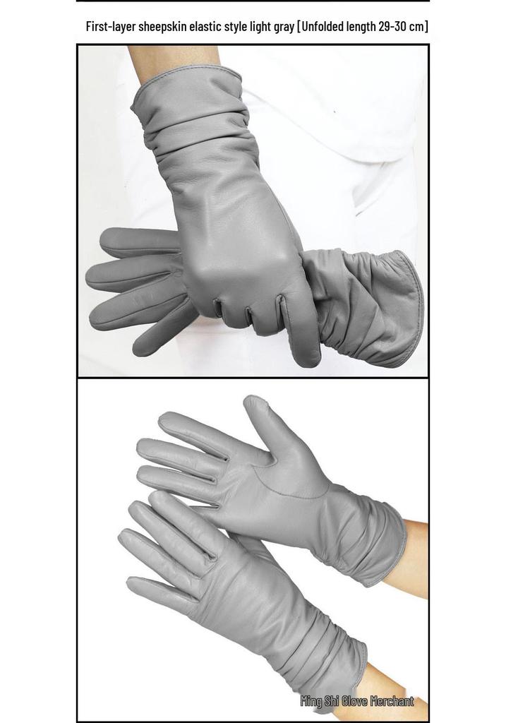 High-end Women's Long Black Leather Gloves - Touchscreen, Warm, Plus Velvet, for Autumn/Winter