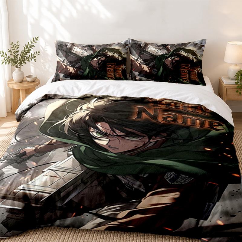 Attack on Titan Custom Name 3pc set Perfect for bedroom use Comfortable bedding set includes a duvet cover and two pillowcases Ideal birthday or Chris