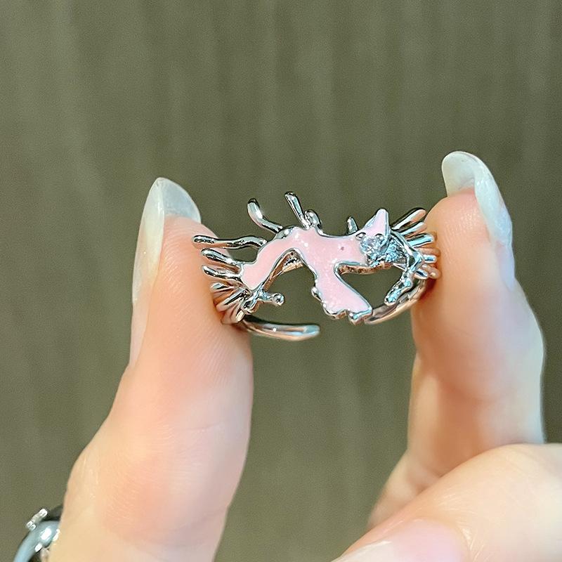 Butterfly Donut Bow Pink Open Ring Personalized Light Luxury Niche Design Cold Wind Index Finger Ring