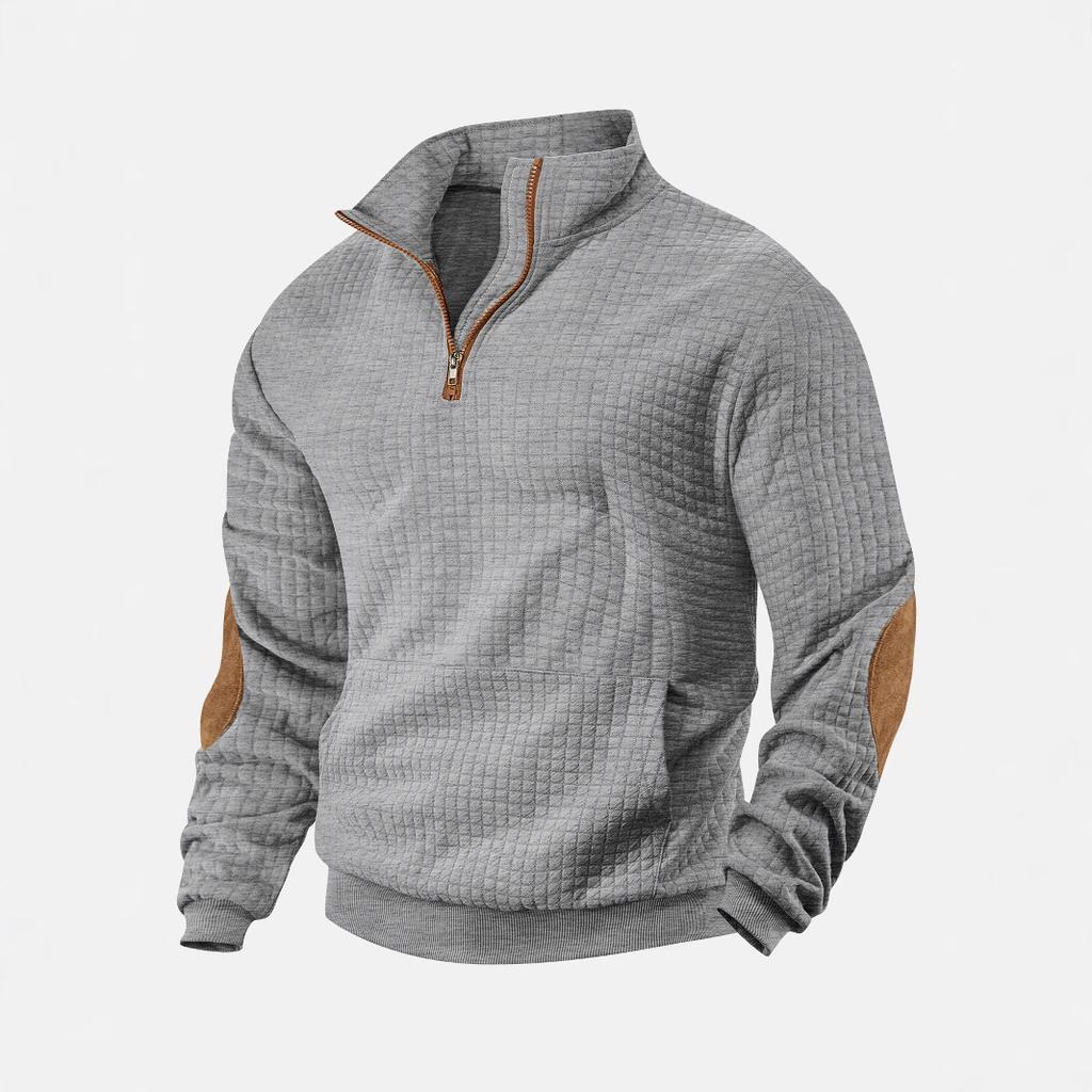 Herbst/Winter Herren Casual Sweatshirt - Neues kariertes Sweatshirt mit Reißverschluss vorne aus Wildleder-Samt mit gesticktem Jacquard-Design
