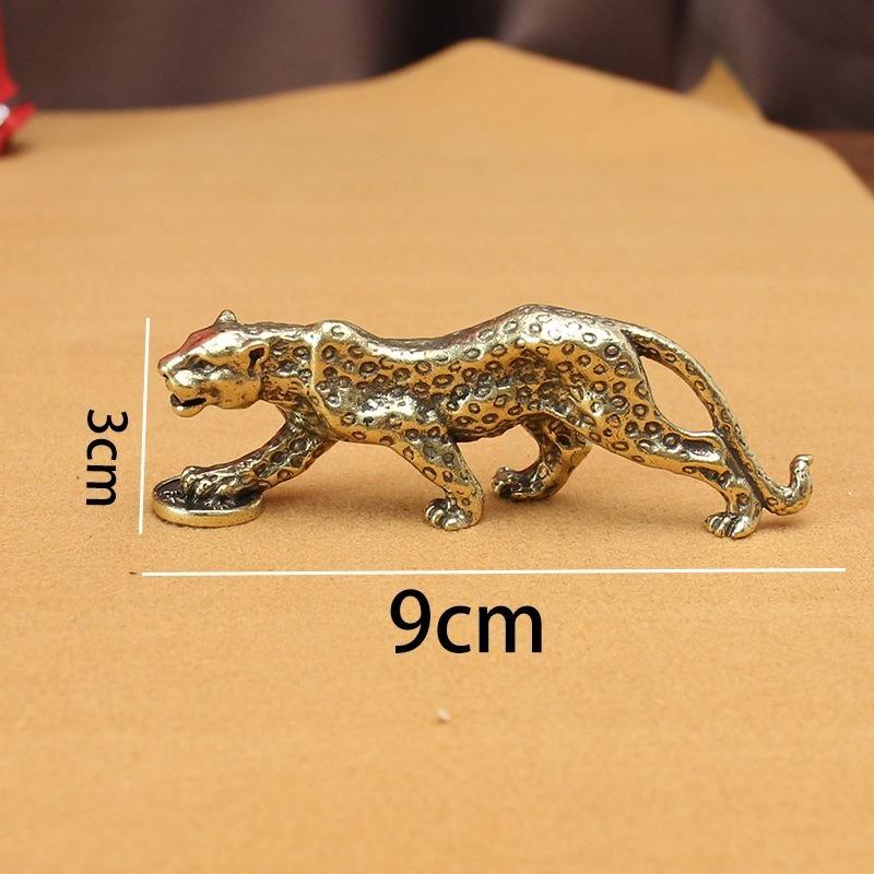 Brass Vintage Cheetah Small Statue Desktop Ornaments Lucky Animal Stomping Leopard Figurines Miniatures Crafts Decorations
