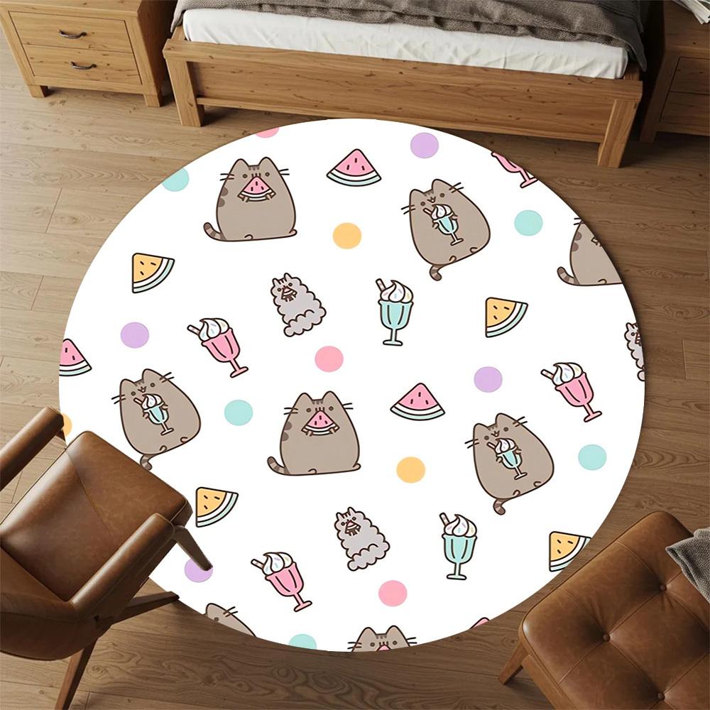 1pc cat ice-cream Round Chair mat Area Rug - Non-Slip, Floor Mat for Office, Bedroom, and Indoor Decor c1118129