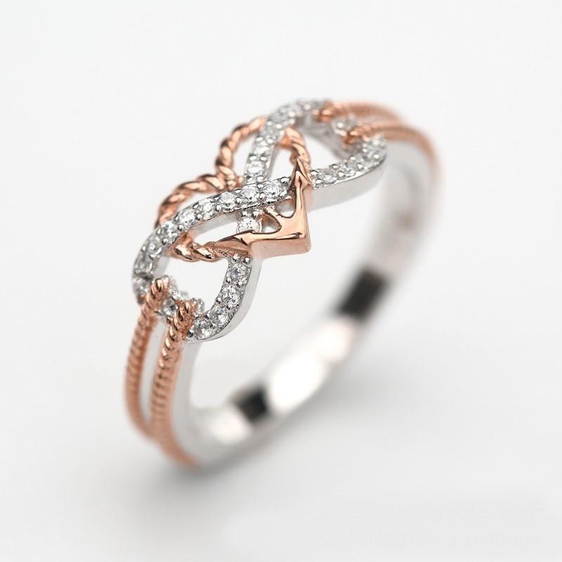 Elegant Rose Gold Two-tone Heart Cross Ring For Fashionable Young Women
