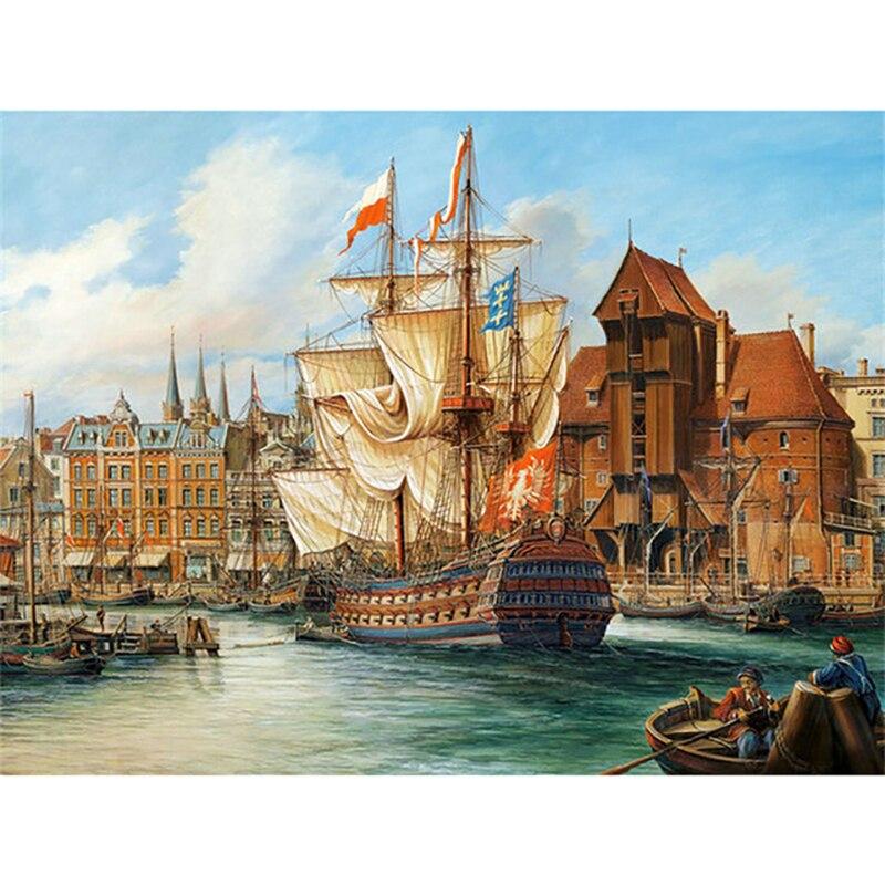 DIY 5D Diamond Painting Sailboat Diamond Embroidery Sea View Cross Stitch Full Round Drill Home Decor Manual Art Gift