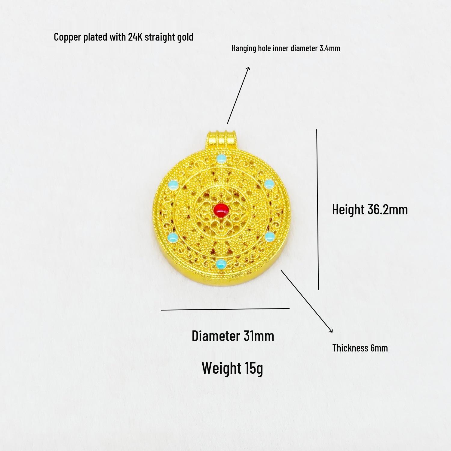 

Медное ожерелье-подвеска с позолотой 24 карата: Инкрустированный цирконами компас и двухсторонняя подвеска в виде лотоса Желтого Джамбхалы