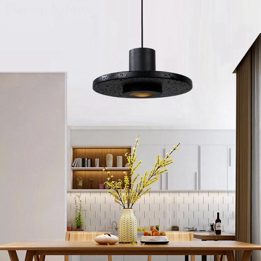 Modern Led Black Stone Pendant Light Nordic Creative Restaurant Bar Cafe Led Suspension Spotlight Bedroom Bedside Hanging Lamp