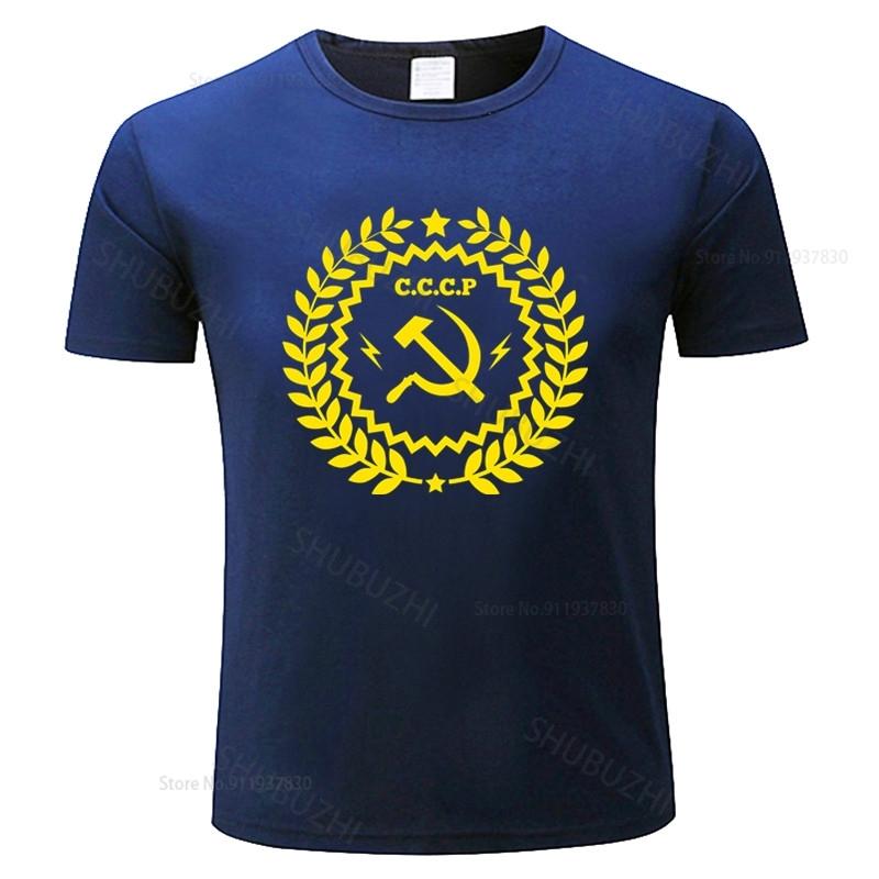Tshirt Unisex summer top tees Soviet Union USSR Communist Tshirts Unisex Russia Cotton CCCP Emblem Badge unisex tshirt S