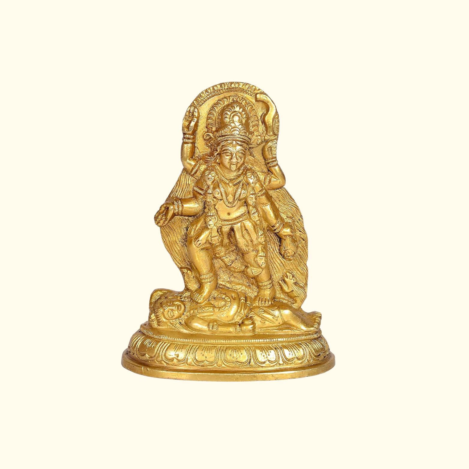 100% Pure Brass Mata Kali Murti, Adhi Shakti Maa Goddess Kali Mata - 5 Inches