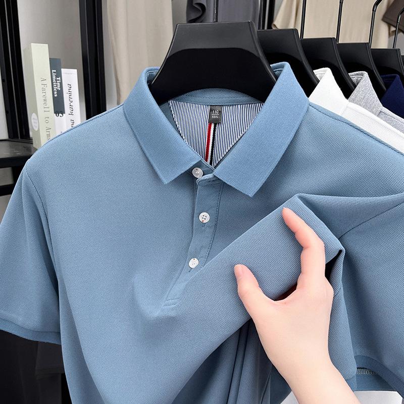 T-Shirt Men'S Business Casual Top Short Sleeve Medium Loose Large Size Solid Color Bottom Polo Shirt