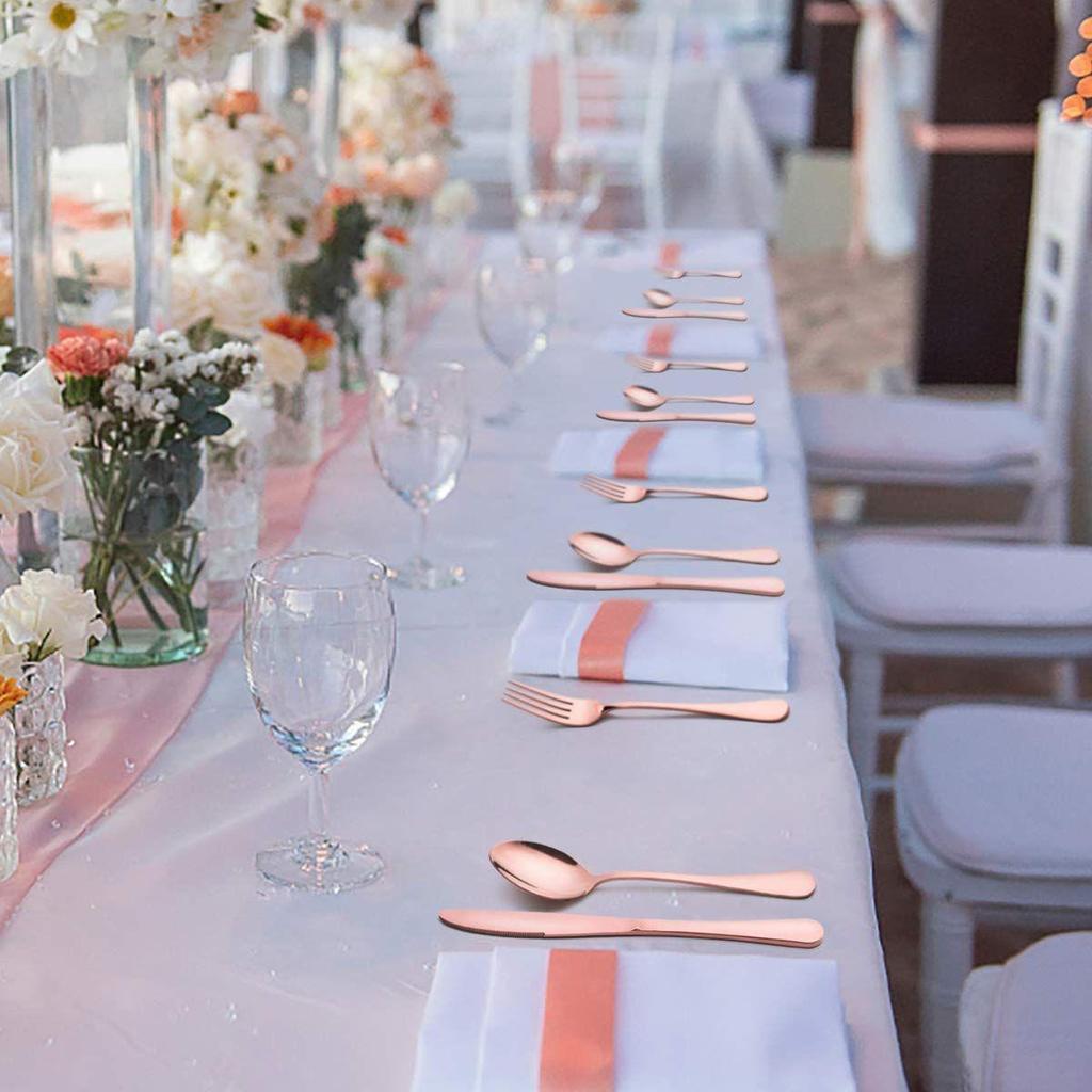 Mirror Finish Rose Gold Plated Stainless Steel Flatware Set Copper Silverware Set Rose Gold Spoon