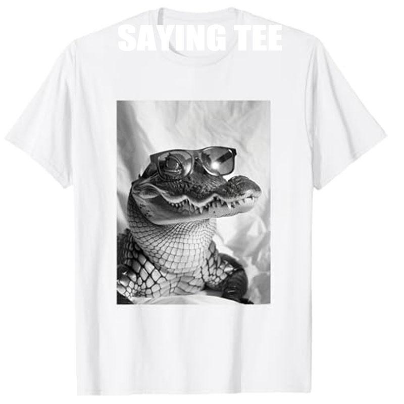 Cute Crocodile with Sunglasses Cool Swamp Animal Photo Booth TShirt Wildlife Animal Photographers Novelty Gift Y2k Graphic Tees