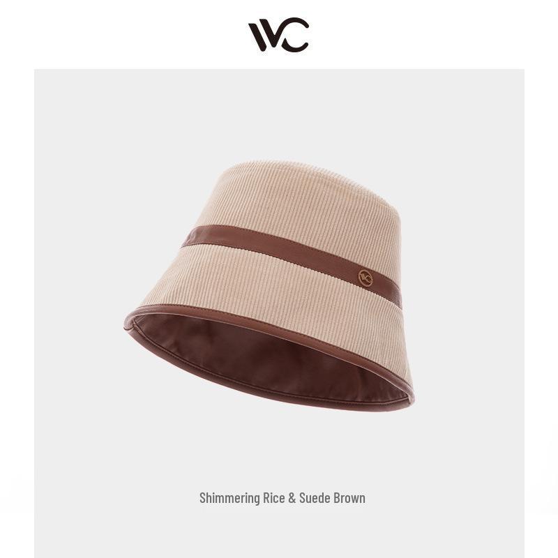 VVC Double-Sided European Style Women's Bucket Hat - Autumn/Winter Knit with PU Leather & Corduroy