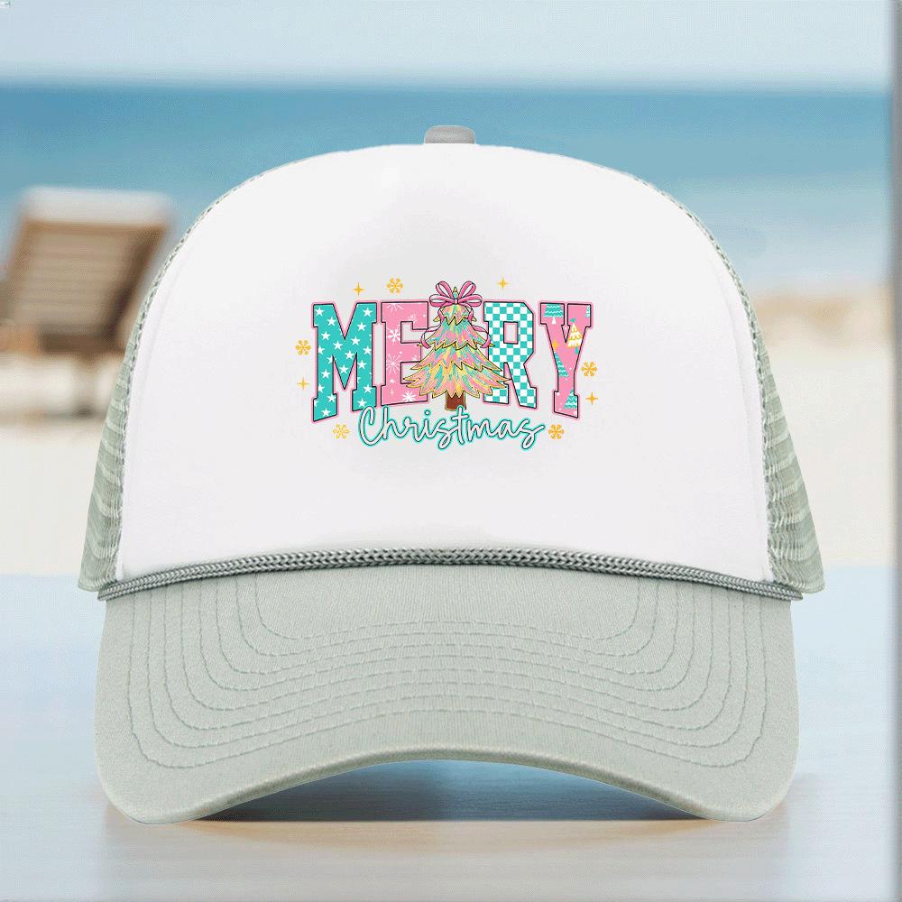 Christmas-Themed Mesh Baseball Cap with Rope and Logo – 12 Pattern Options