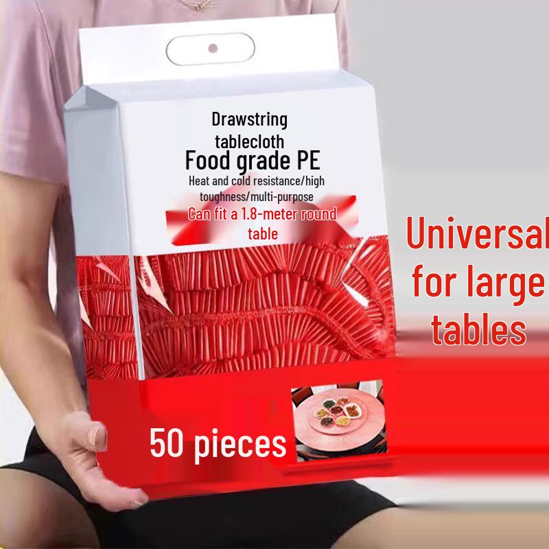 ZISIZ Disposable Red Round Tablecloth with Elastic Edge